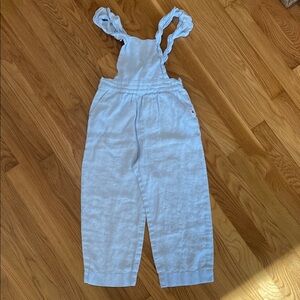 Light Blue Ruffled Strap Linen Overalls